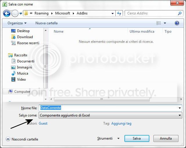 salvare un file Excel come componente aggiuntivo