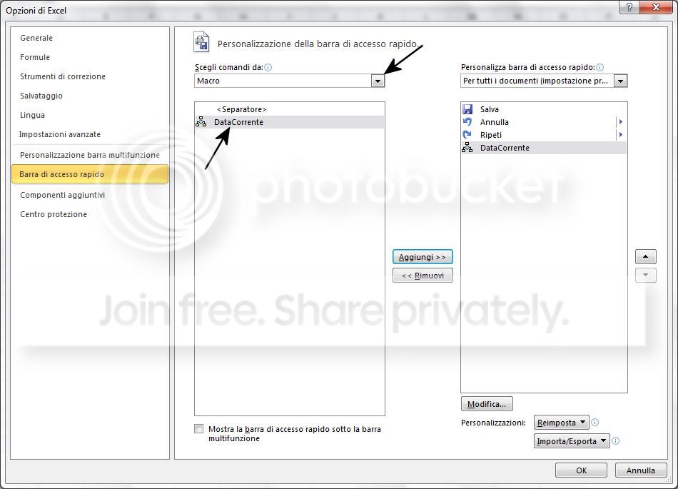 Personalizzare la barra di accesso rapido